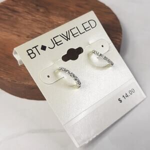 BT Jeweled Tiny Delicate Silver & Crystal Semicircle Drop Earrings